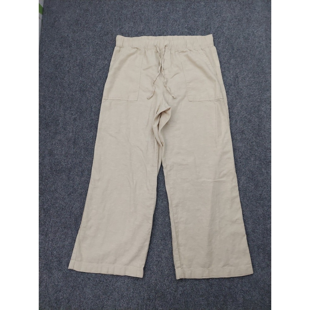 Gap Linen Pants Womens Large Beige Wide Leg Pull On Drawstring Pockets Beach